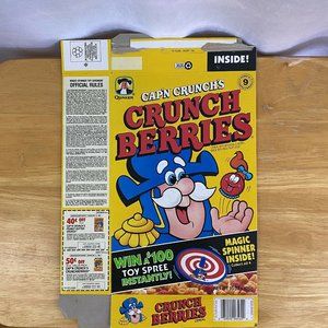 Vintage 1990 Cereal Box QUAKER Cap'n Crunch Berries with 2 MAGIC SPINNERS